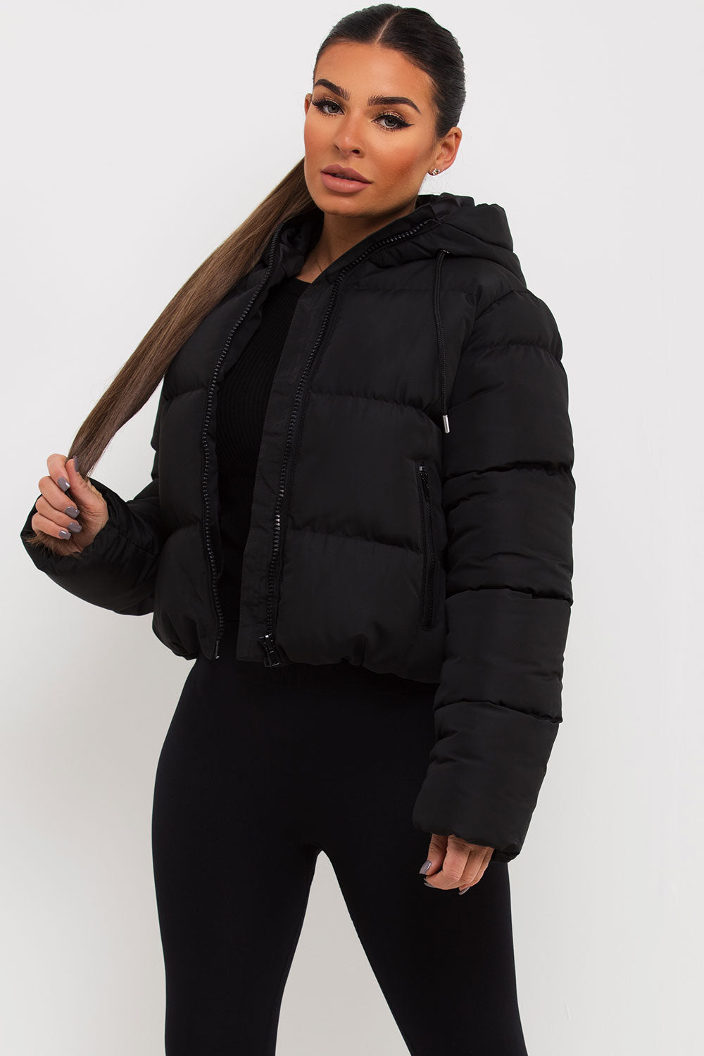 Hooded Puffer Jacket in Black