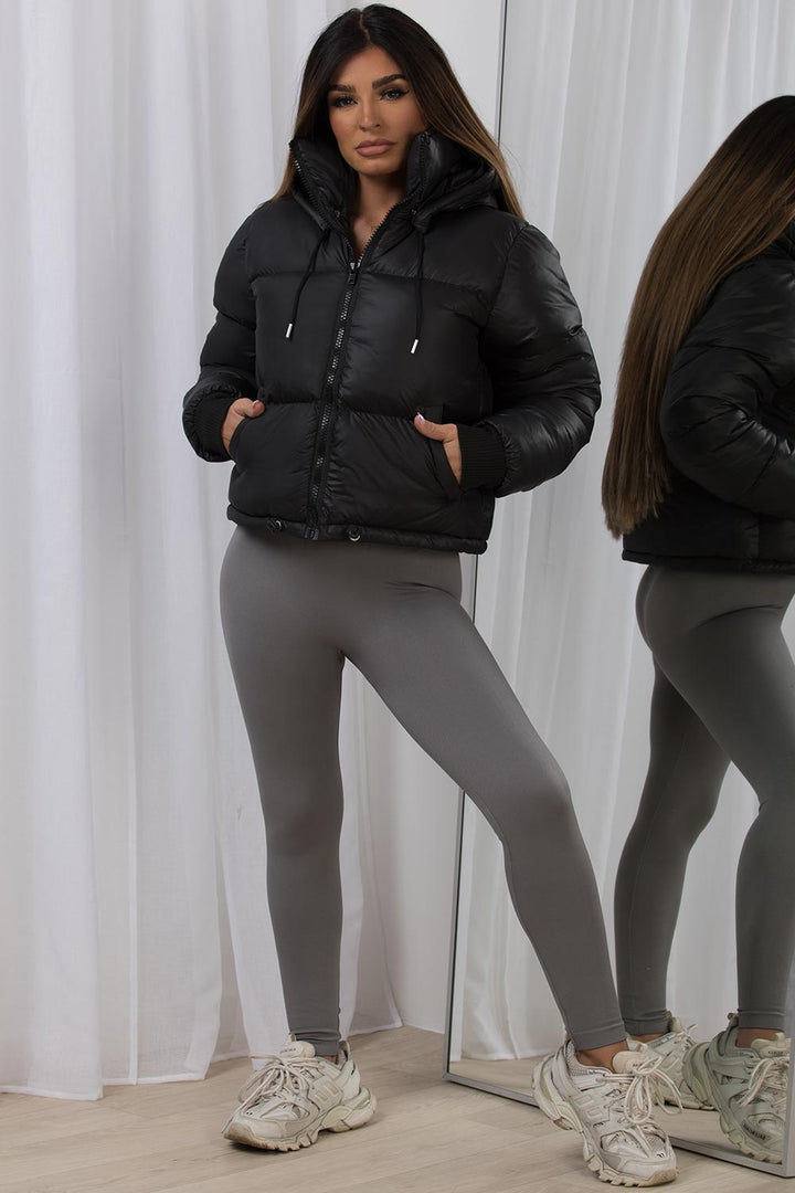 Puffer Jacket with Detachable Hood in Black