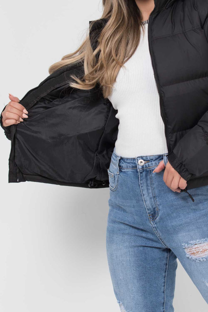 Black Quilted Hooded Puffer Jacket