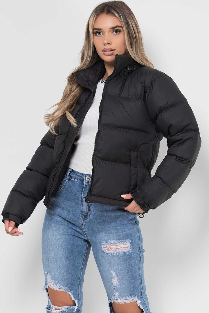 Black Quilted Hooded Puffer Jacket
