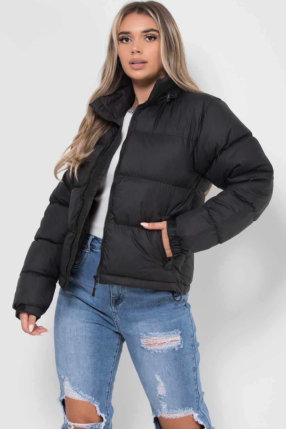 Black Quilted Hooded Puffer Jacket