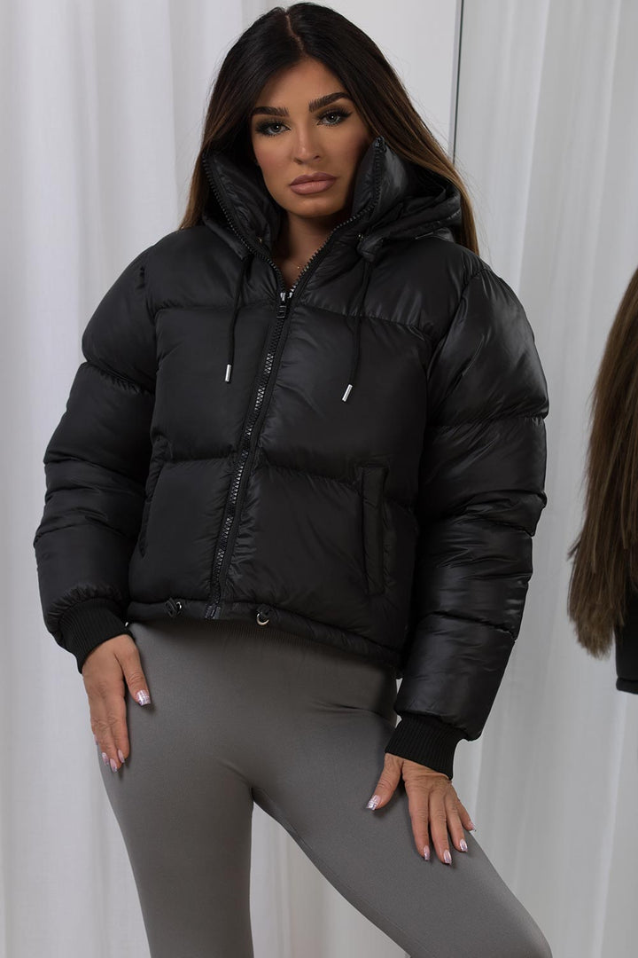 Puffer Jacket with Detachable Hood in Black
