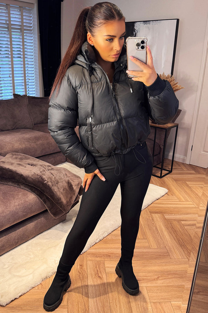 Puffer Jacket with Detachable Hood in Black