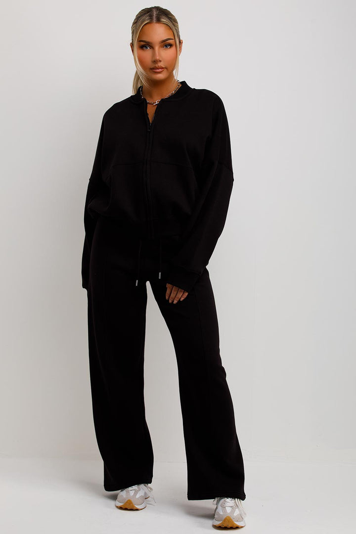 Zip Bomber Sweatshirt and Joggers Set in Black