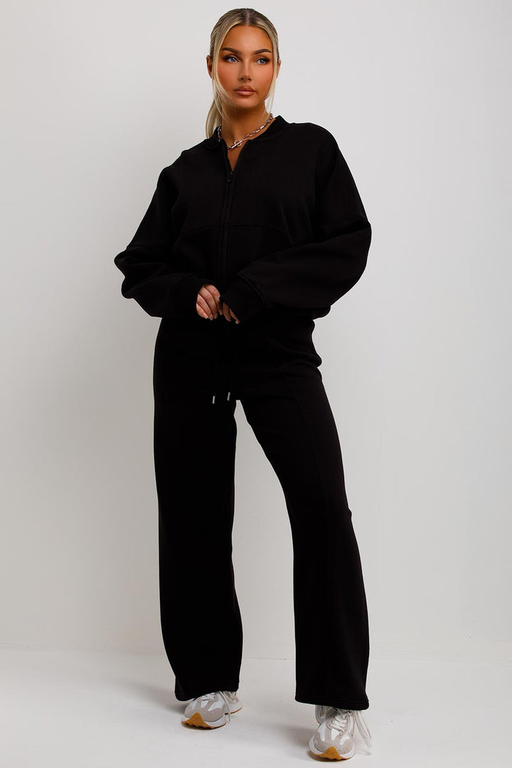 Zip Bomber Sweatshirt and Joggers Set in Black