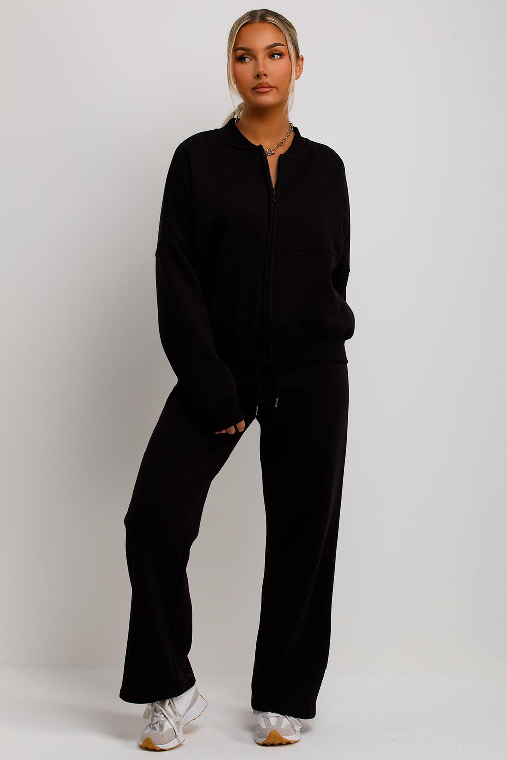 Zip Bomber Sweatshirt and Joggers Set in Black