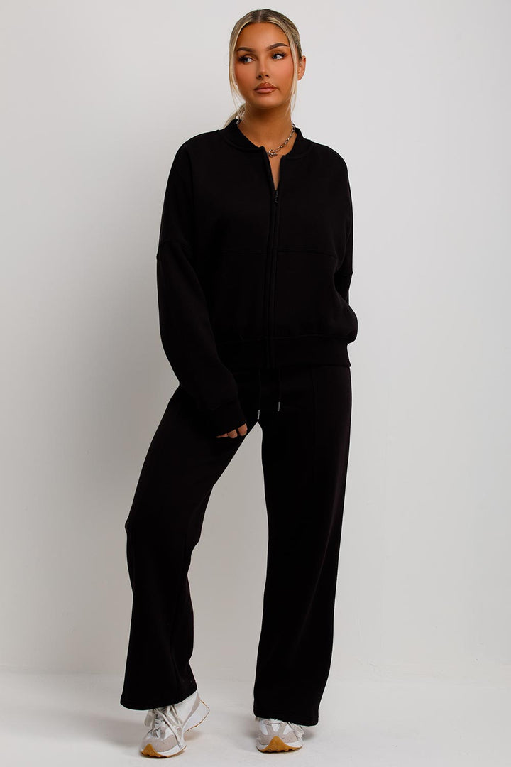 Zip Bomber Sweatshirt and Joggers Set in Black