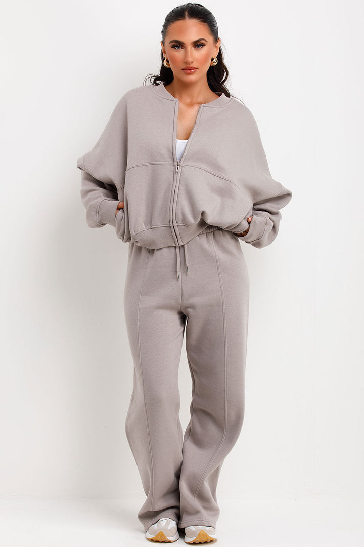 Zip Bomber Sweatshirt and Joggers Set in Dove Grey