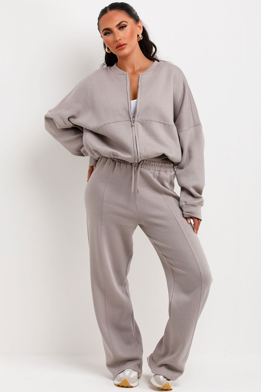 Zip Bomber Sweatshirt and Joggers Set in Dove Grey