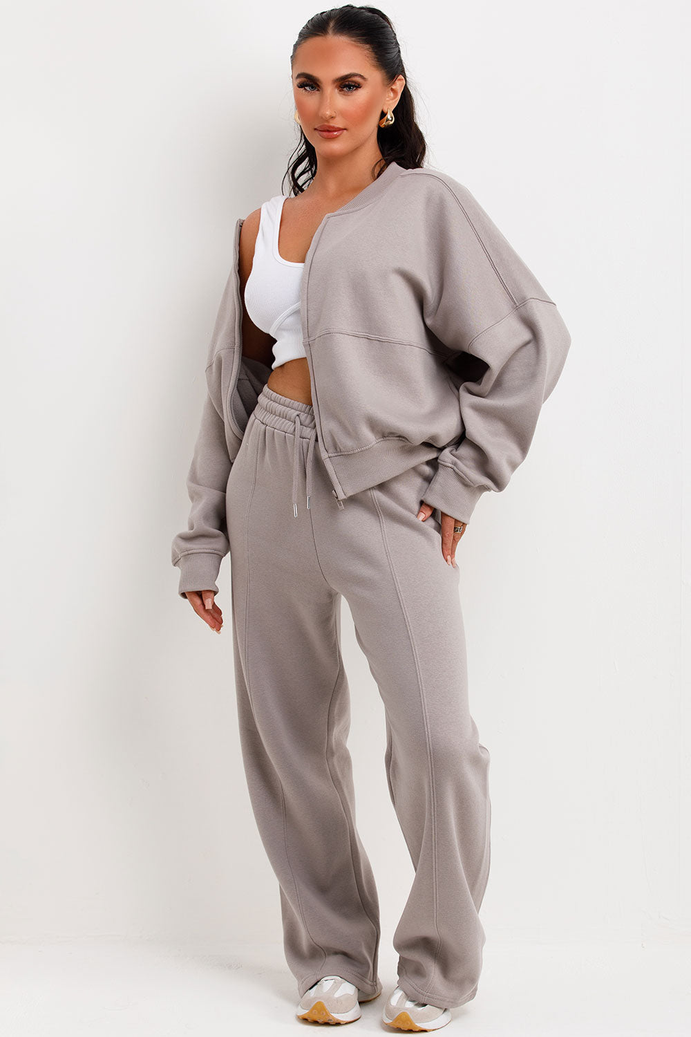 Zip Bomber Sweatshirt and Joggers Set in Dove Grey