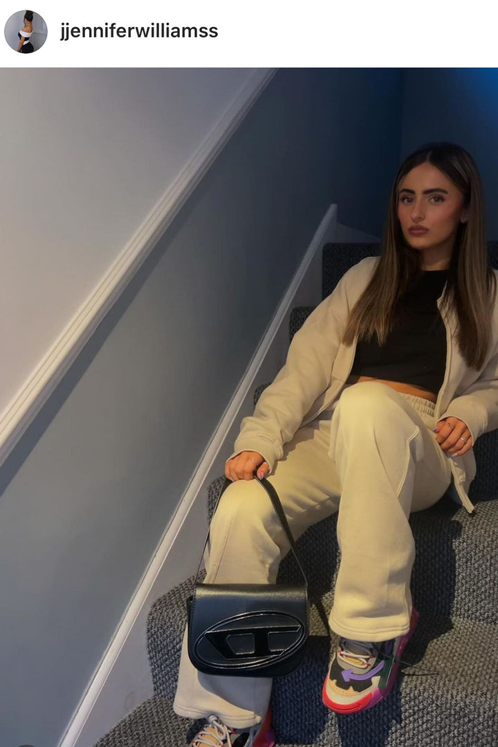 Zip Bomber Sweatshirt and Joggers Set in Beige