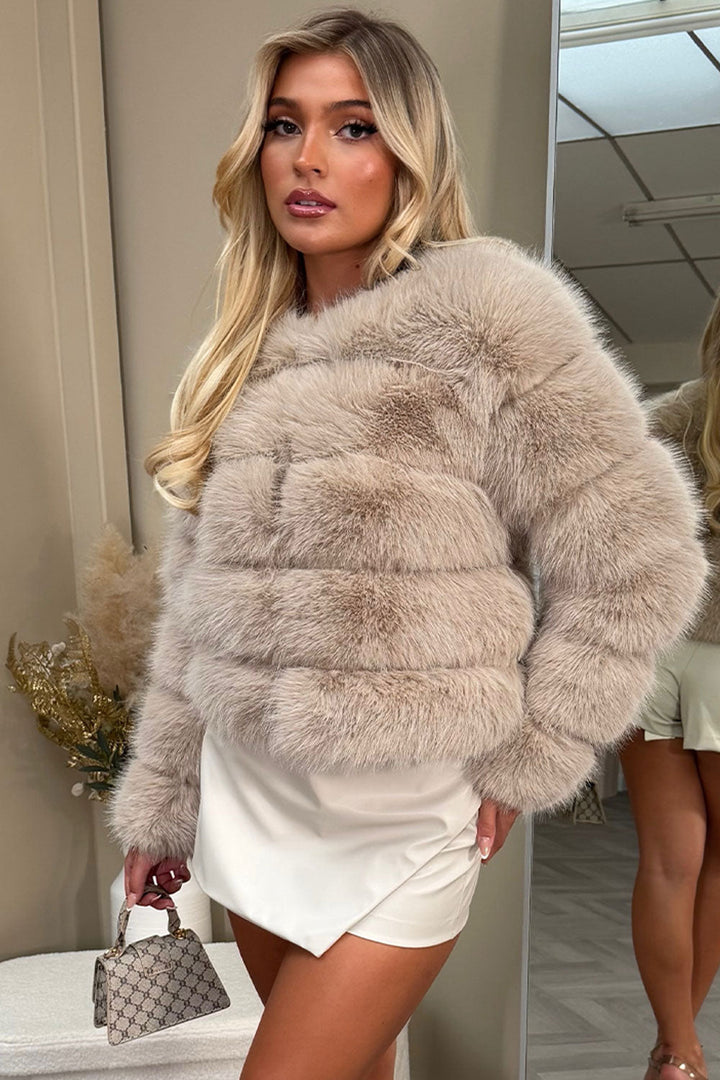 Beige Faux Fur Bubble Coat