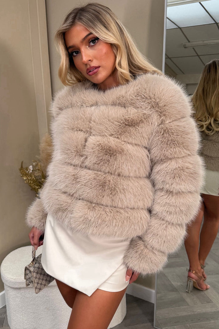 Beige Faux Fur Bubble Coat
