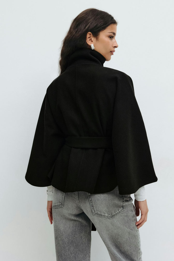 Womens Belted Cape Coat