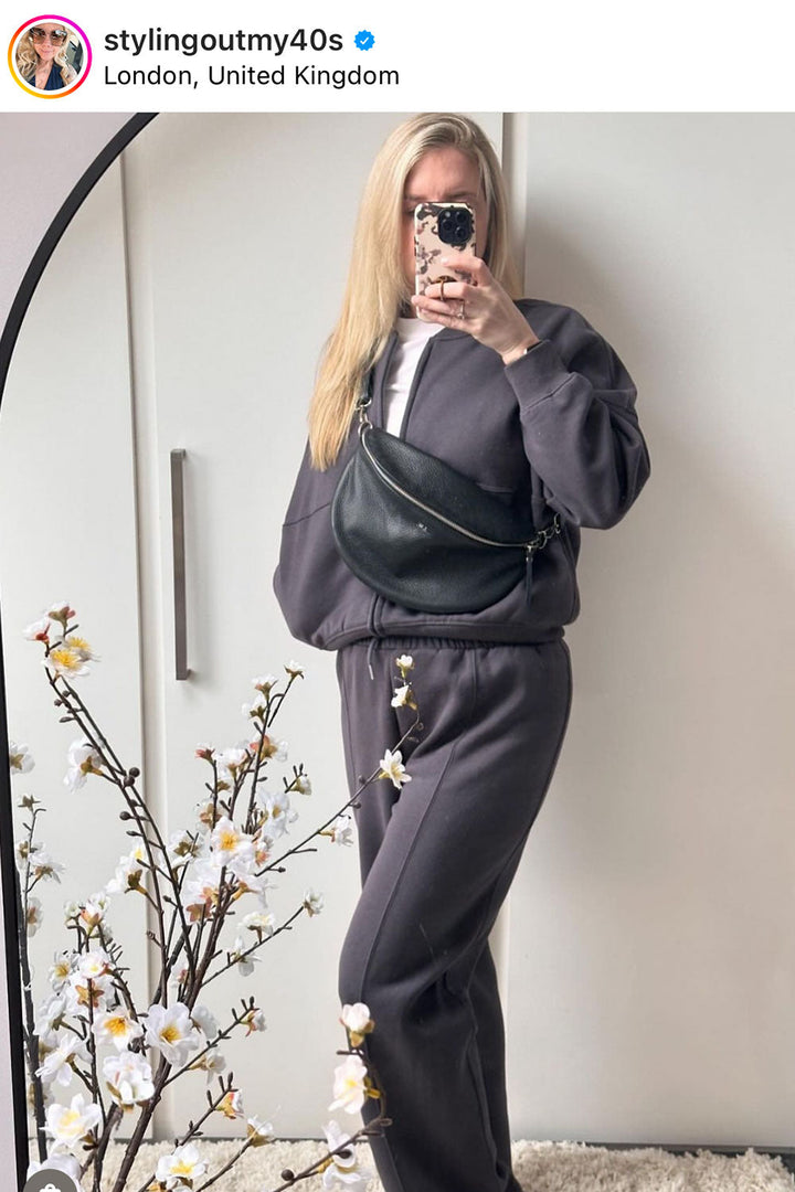 Zip Bomber Sweatshirt and Joggers Set in Charcoal