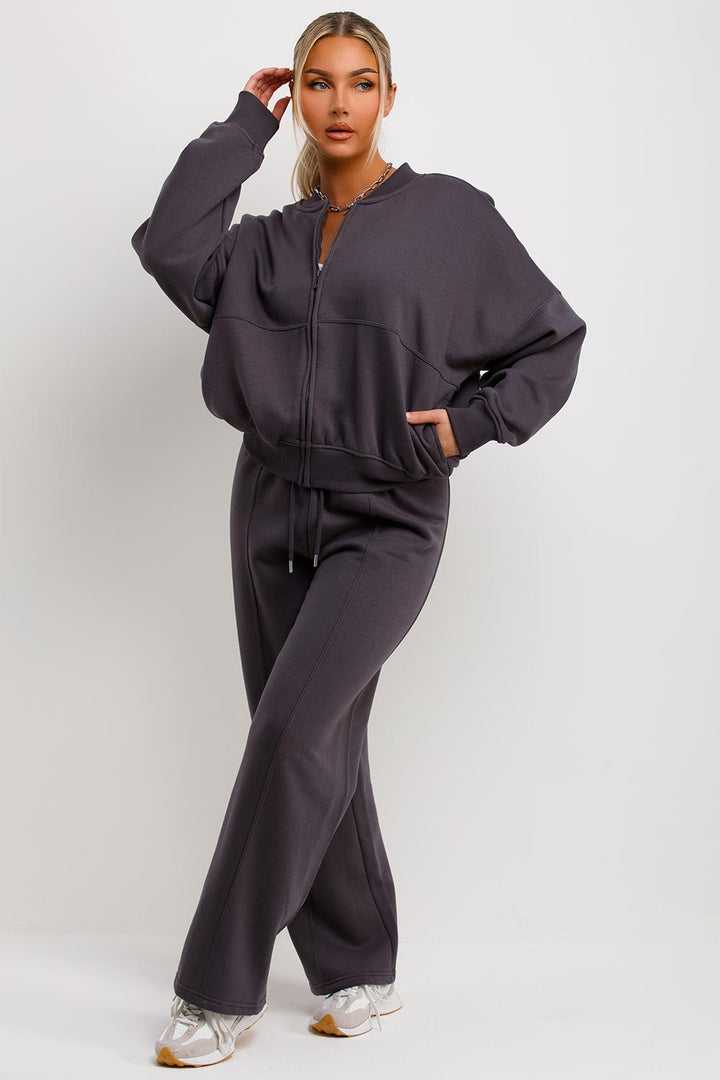 Zip Bomber Sweatshirt and Joggers Set in Charcoal