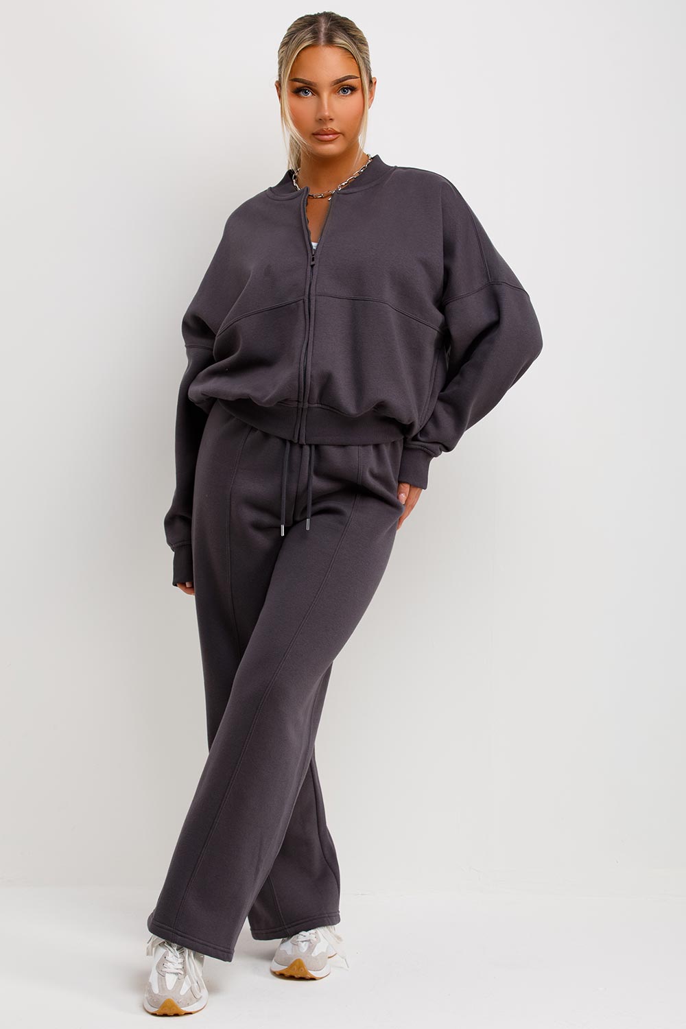 Zip Bomber Sweatshirt and Joggers Set in Charcoal