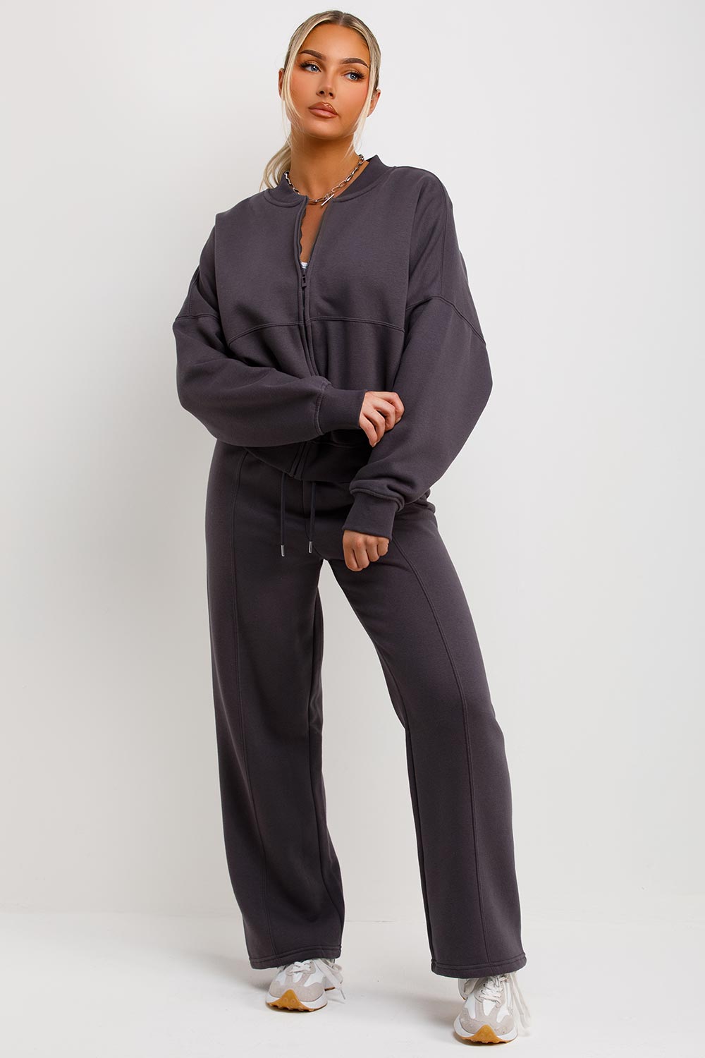 Zip Bomber Sweatshirt and Joggers Set in Charcoal