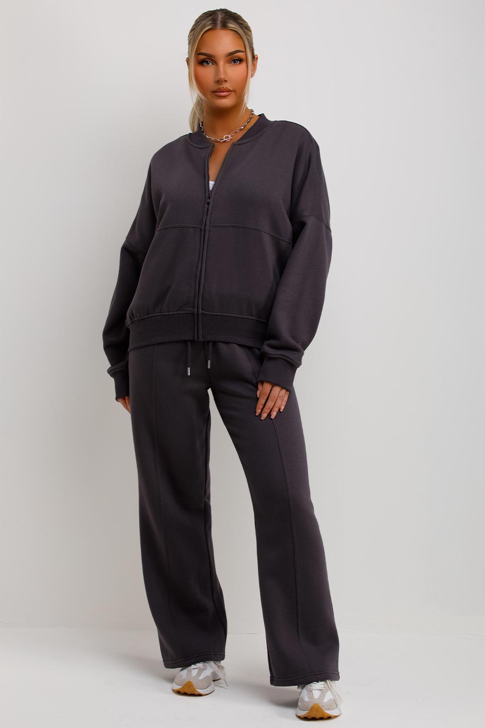 Zip Bomber Sweatshirt and Joggers Set in Charcoal