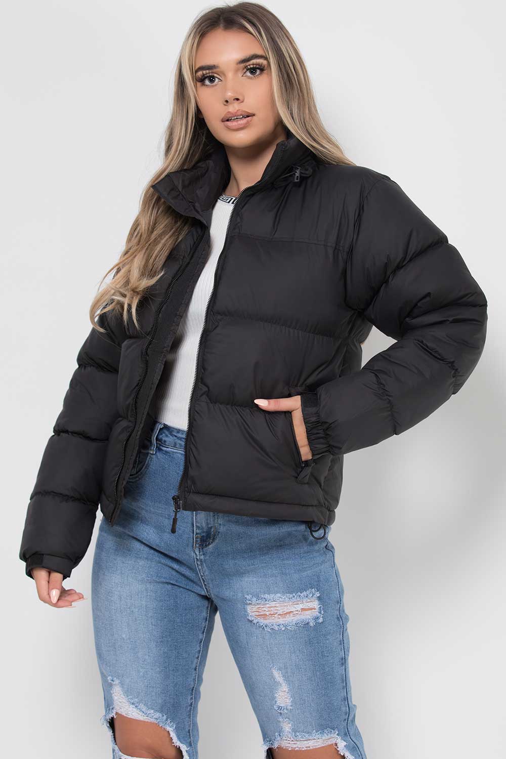 Black Quilted Hooded Puffer Jacket