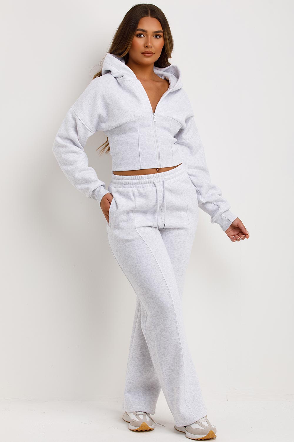 Corset Hoodie and Joggers Co Ord Set in Grey Marl