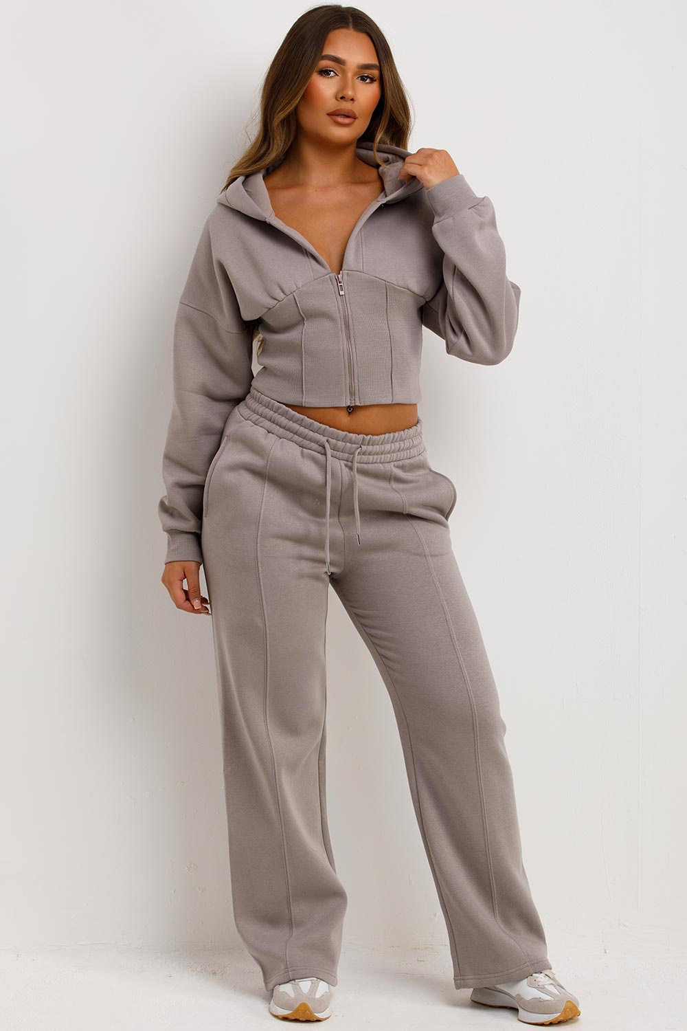 Corset Hoodie and Joggers Co Ord Set in Dove Grey