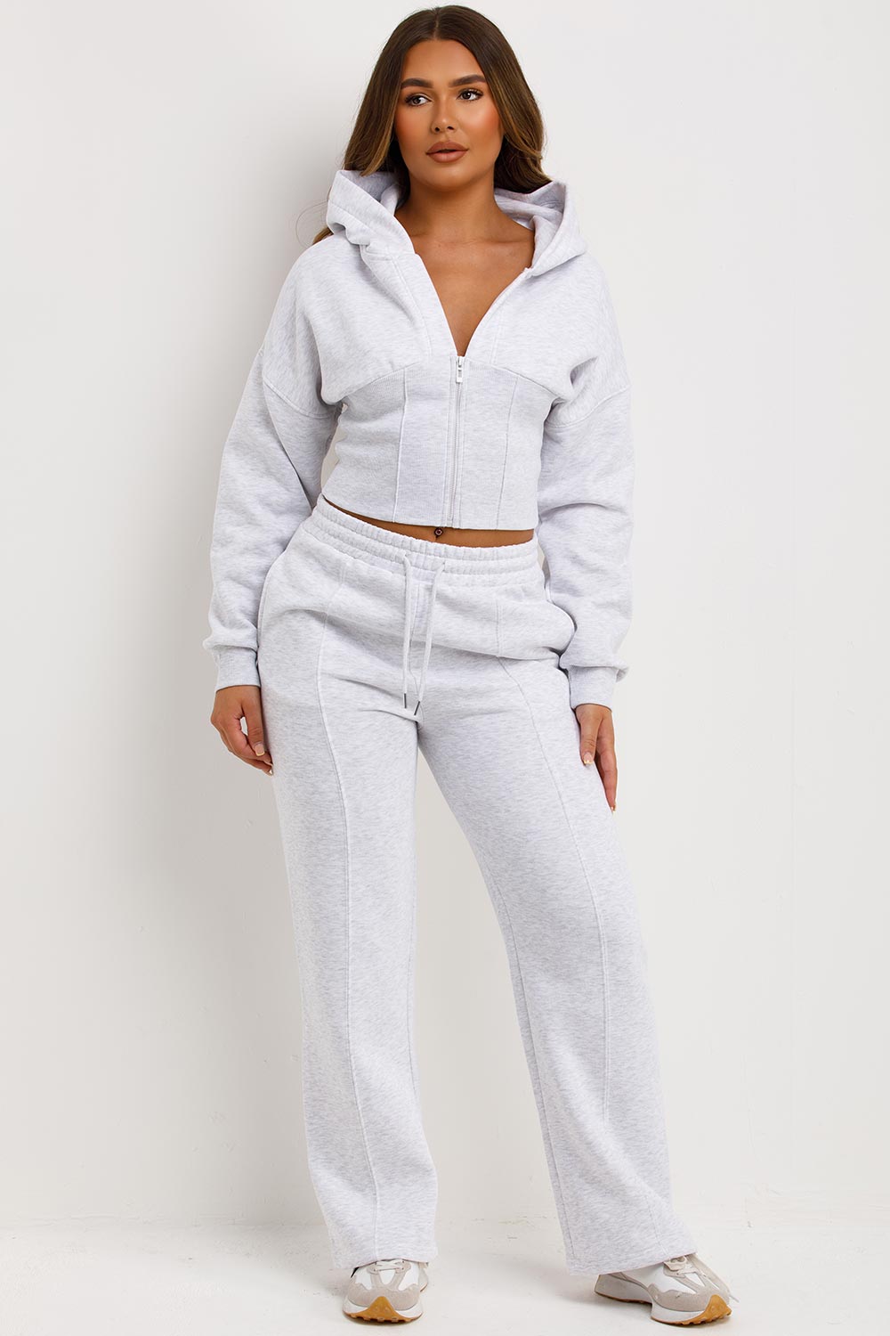 Corset Hoodie and Joggers Co Ord Set in Grey Marl