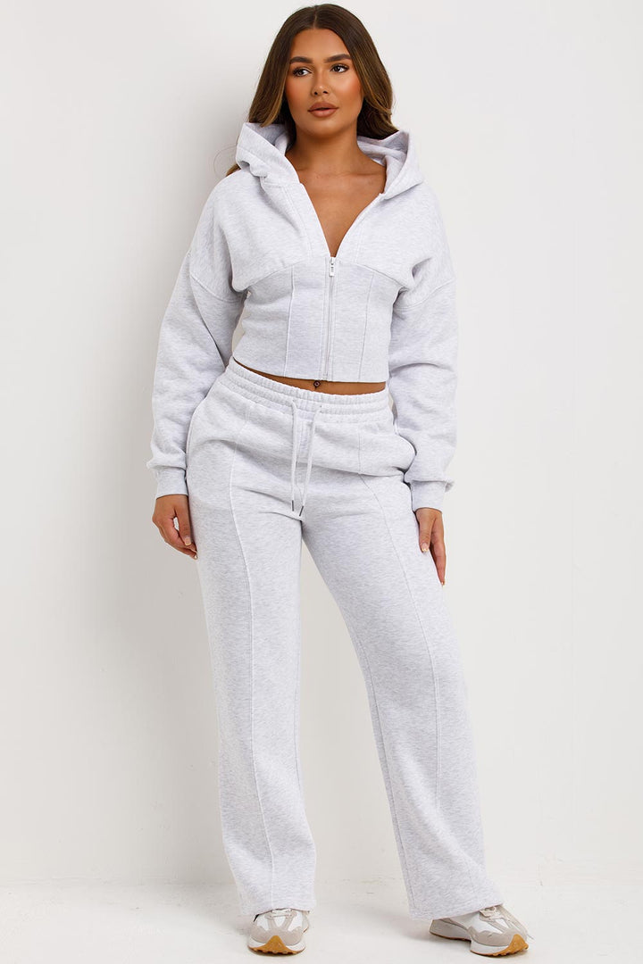 Corset Hoodie and Joggers Co Ord Set in Grey Marl