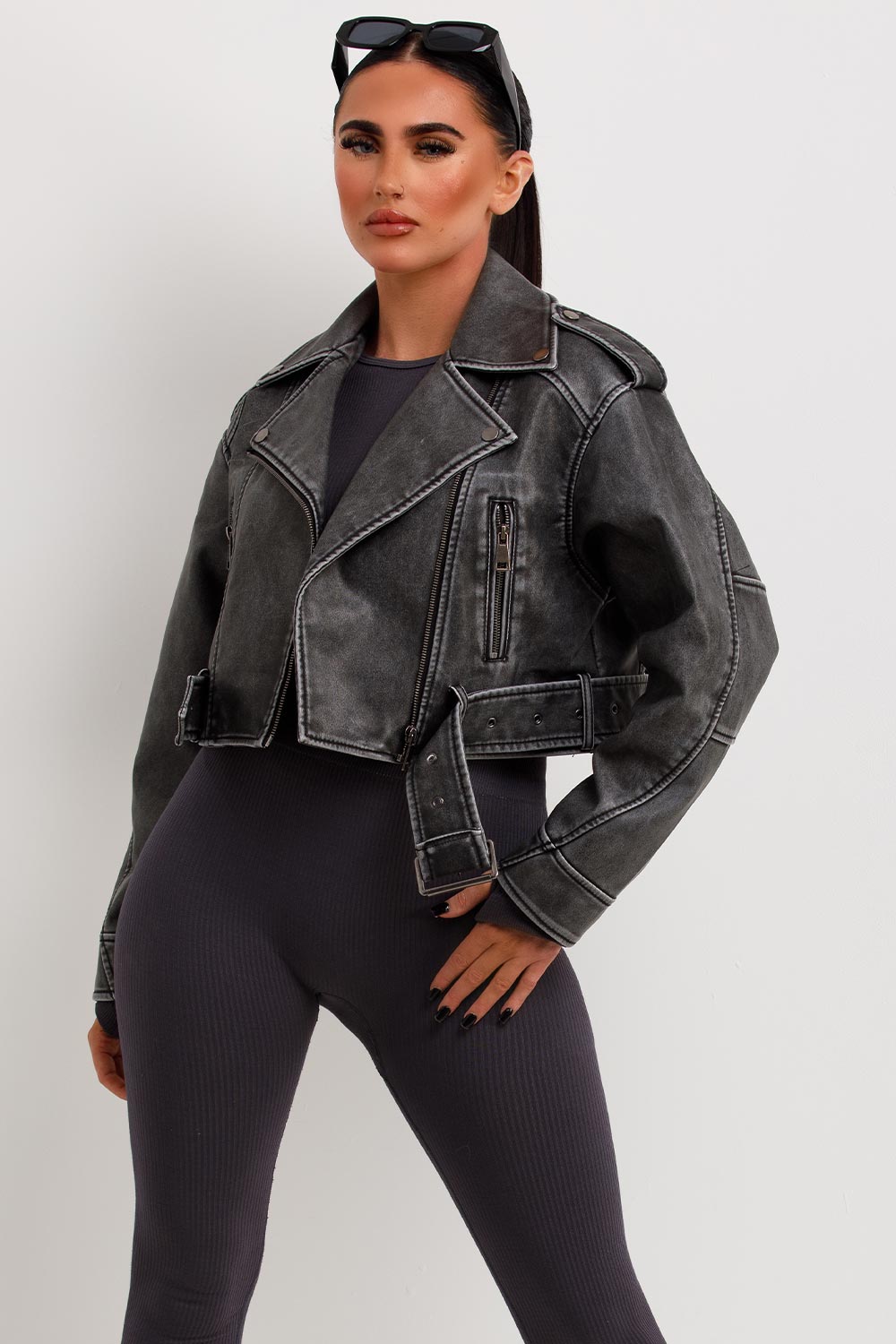 Grey Faux Leather Jacket