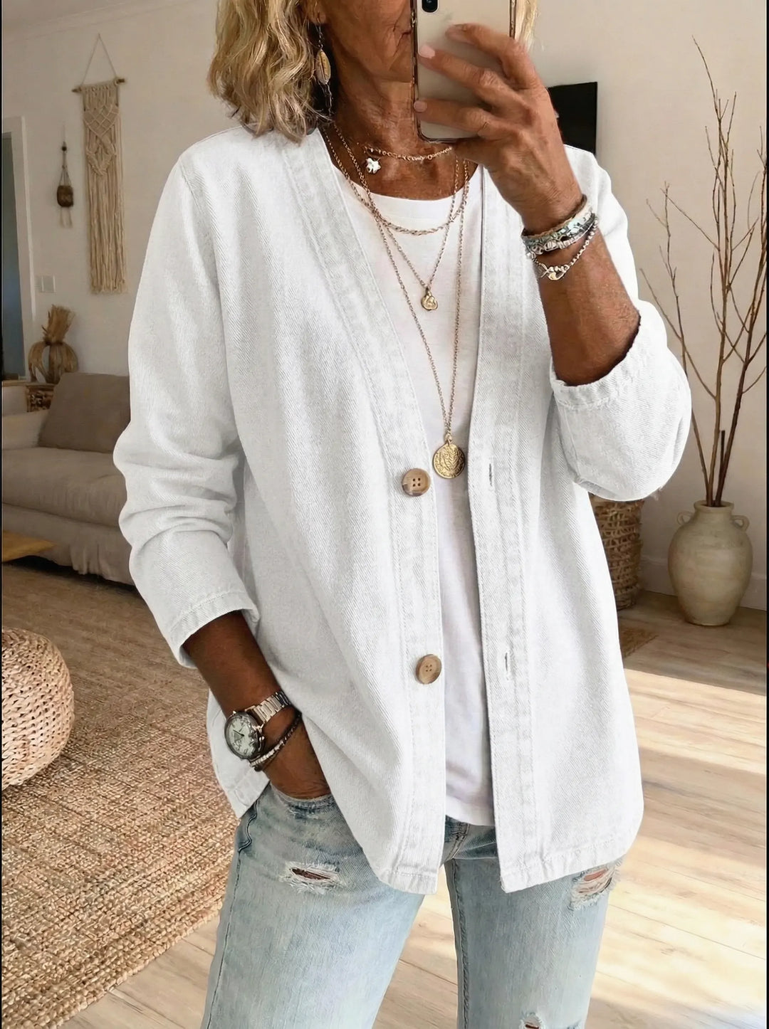 Womens Long Sleeve Zip Front Denim Cardigan