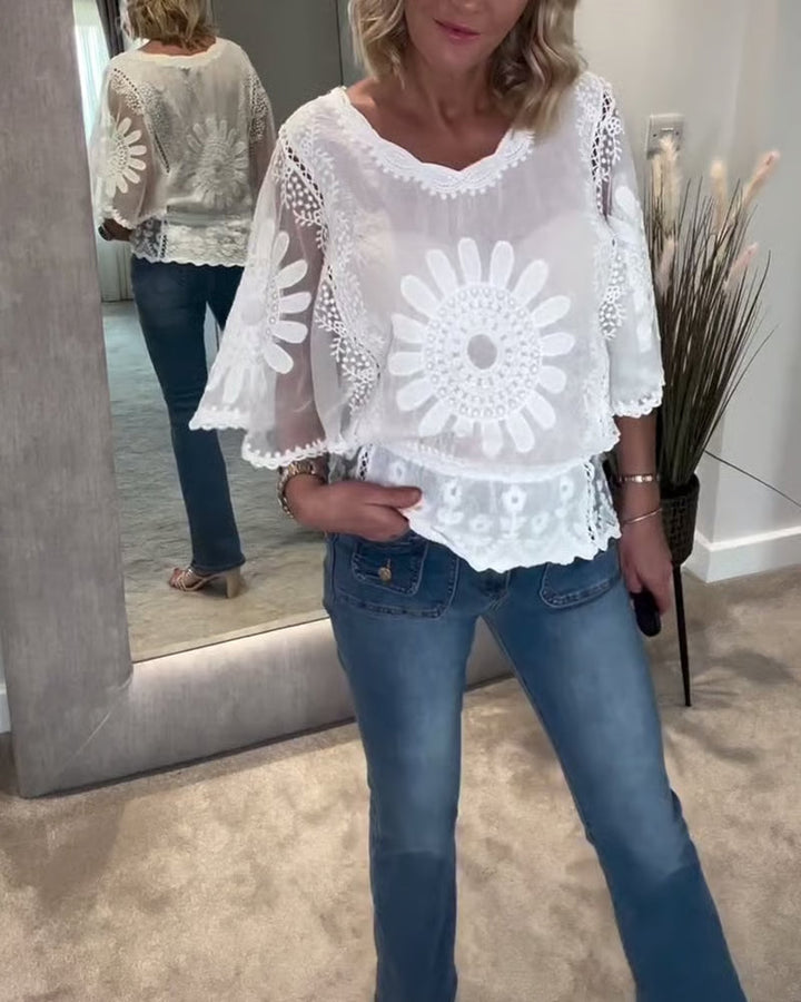 Brigid | Embroidered Bat Lace Blouse