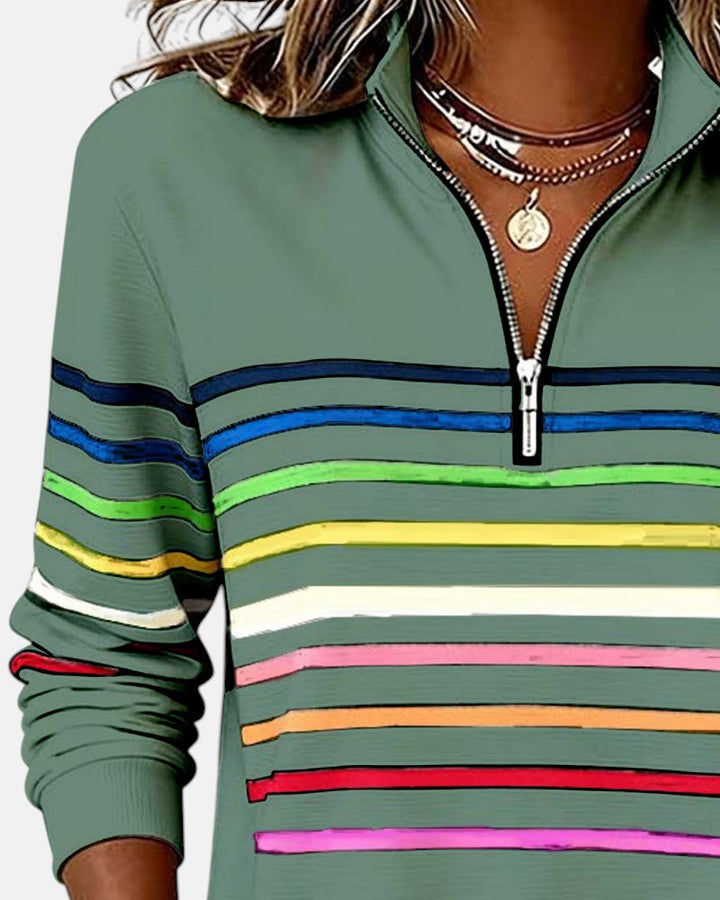 Striped Half Zip Stand Collar Sweatshirt