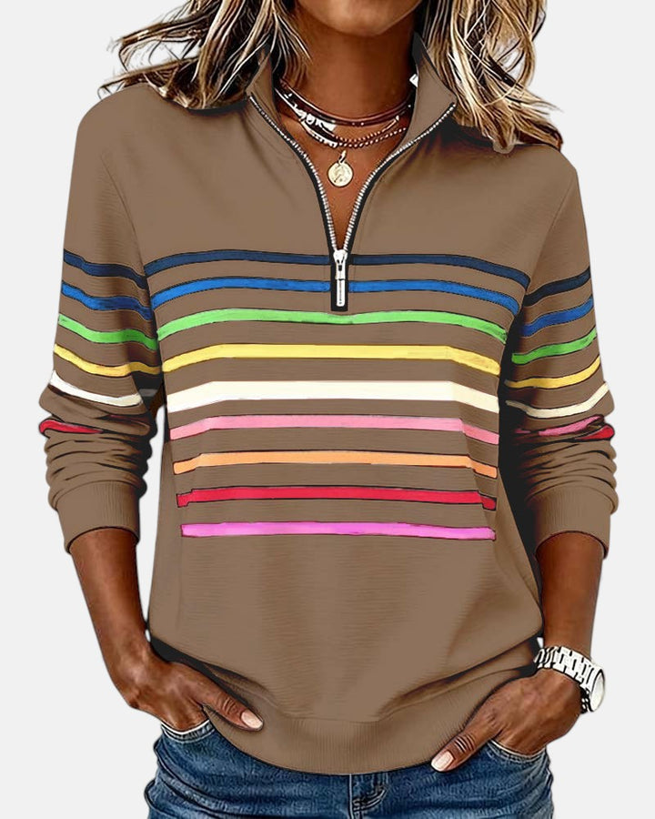 Striped Half Zip Stand Collar Sweatshirt