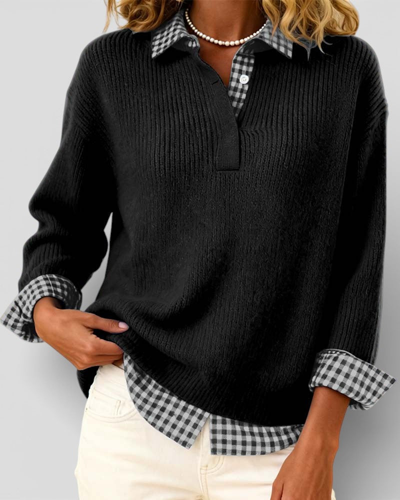 Alicia | Knitted Jumper with plaid detail