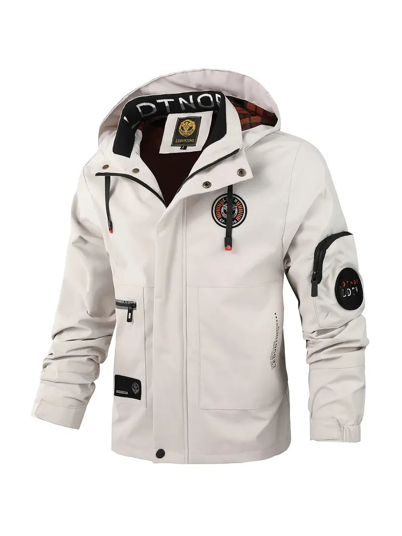 Mens Hooded Zip Front Waterproof Jacket