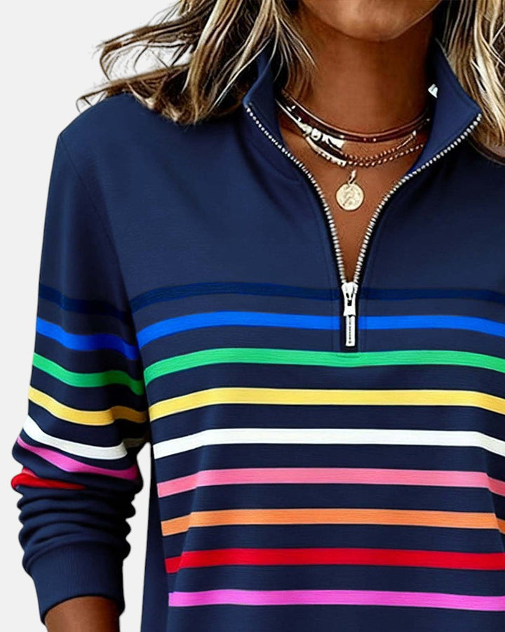 Striped Half Zip Stand Collar Sweatshirt