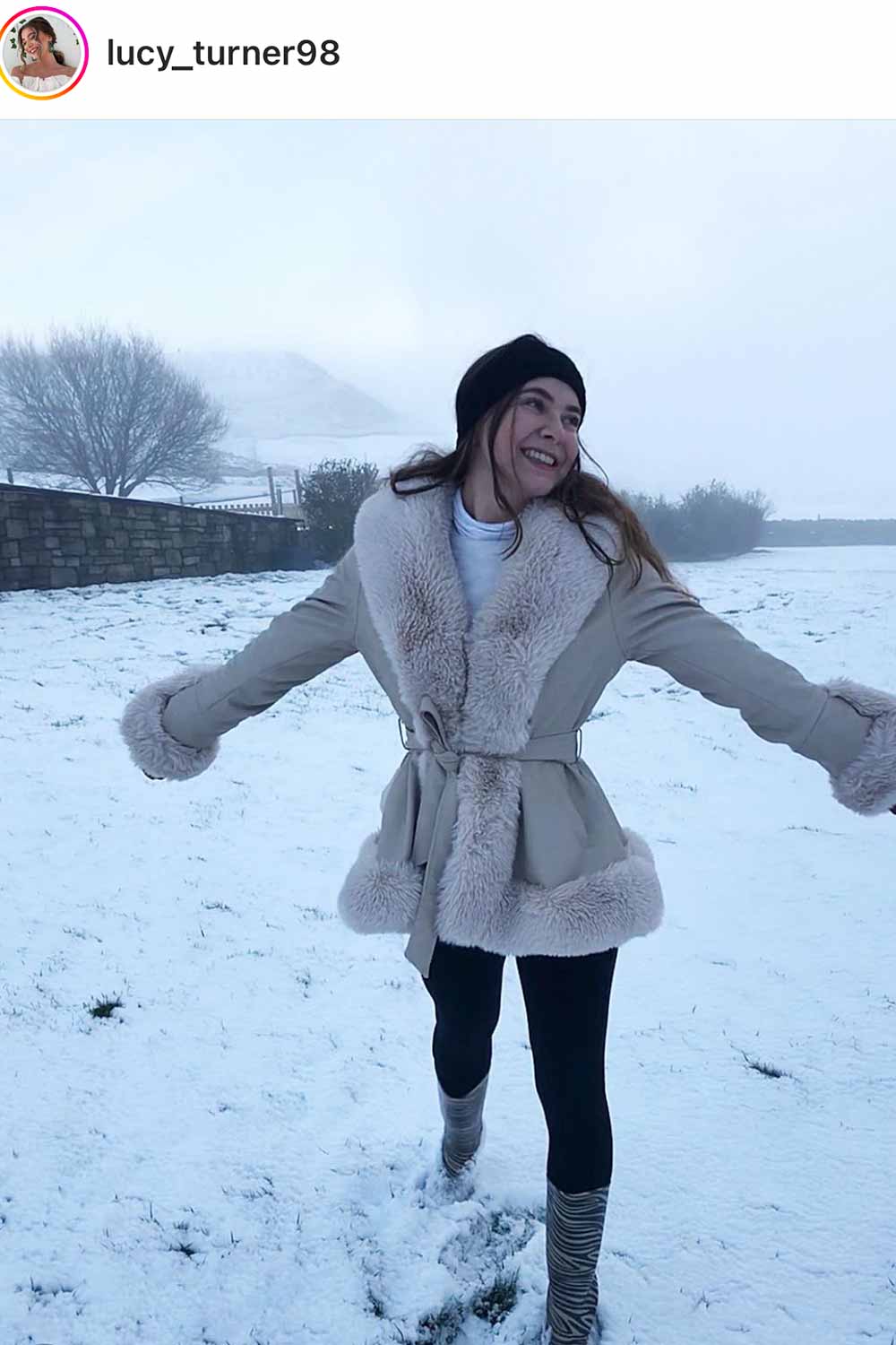 Cream Faux Leather Belted Jacket with Faux Fur Trim