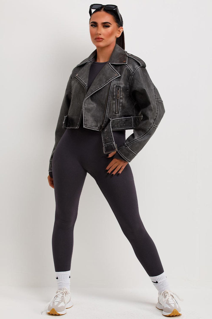Grey Faux Leather Jacket