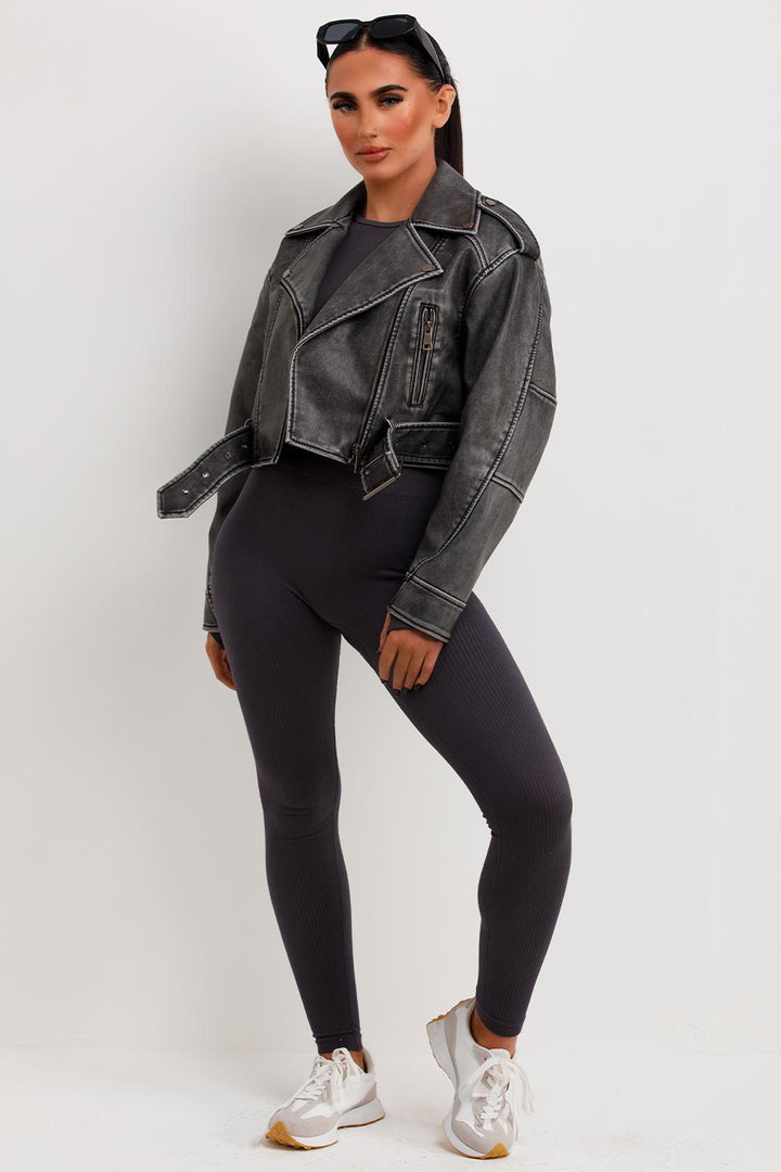 Grey Faux Leather Jacket