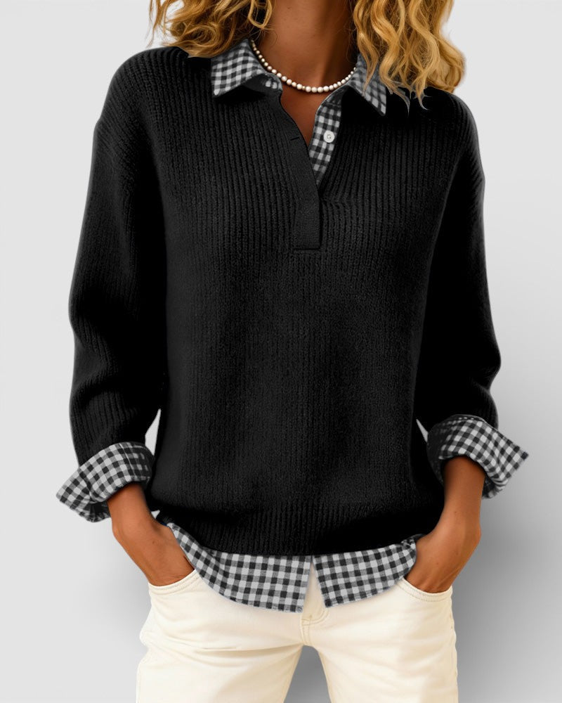 Alicia | Knitted Jumper with plaid detail