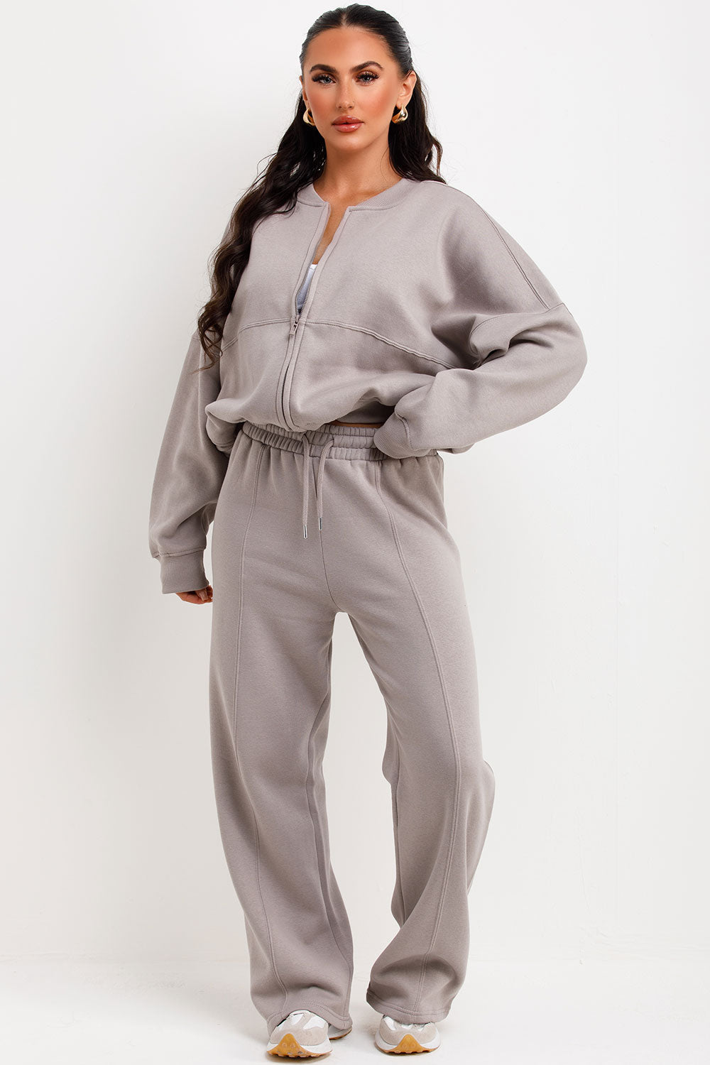 Zip Bomber Sweatshirt and Joggers Set in Dove Grey