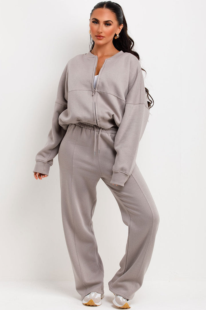 Zip Bomber Sweatshirt and Joggers Set in Dove Grey