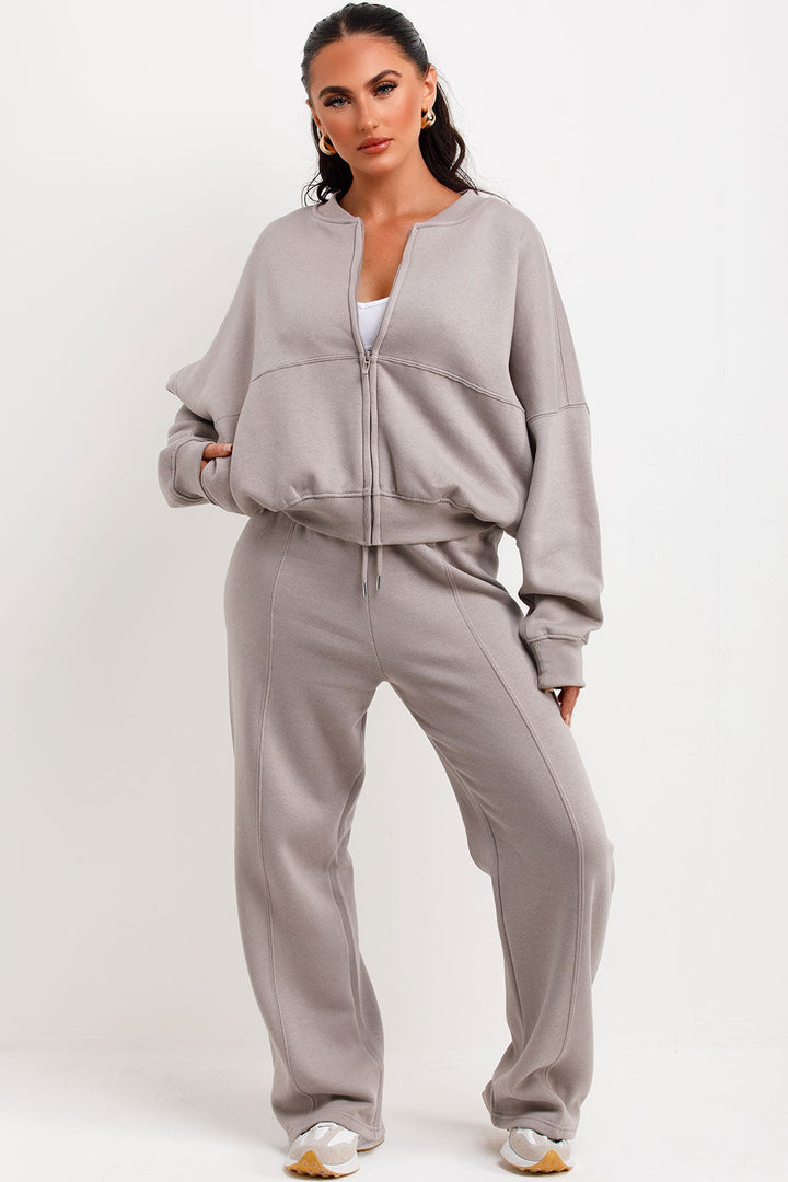 Zip Bomber Sweatshirt and Joggers Set in Dove Grey