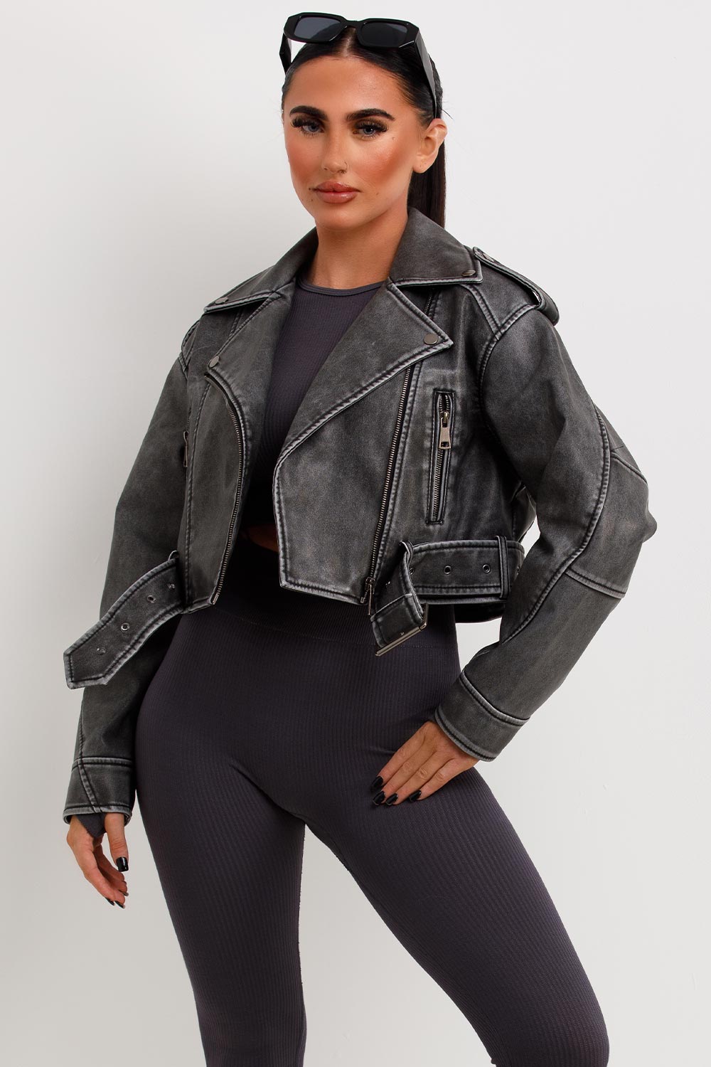 Grey Faux Leather Jacket