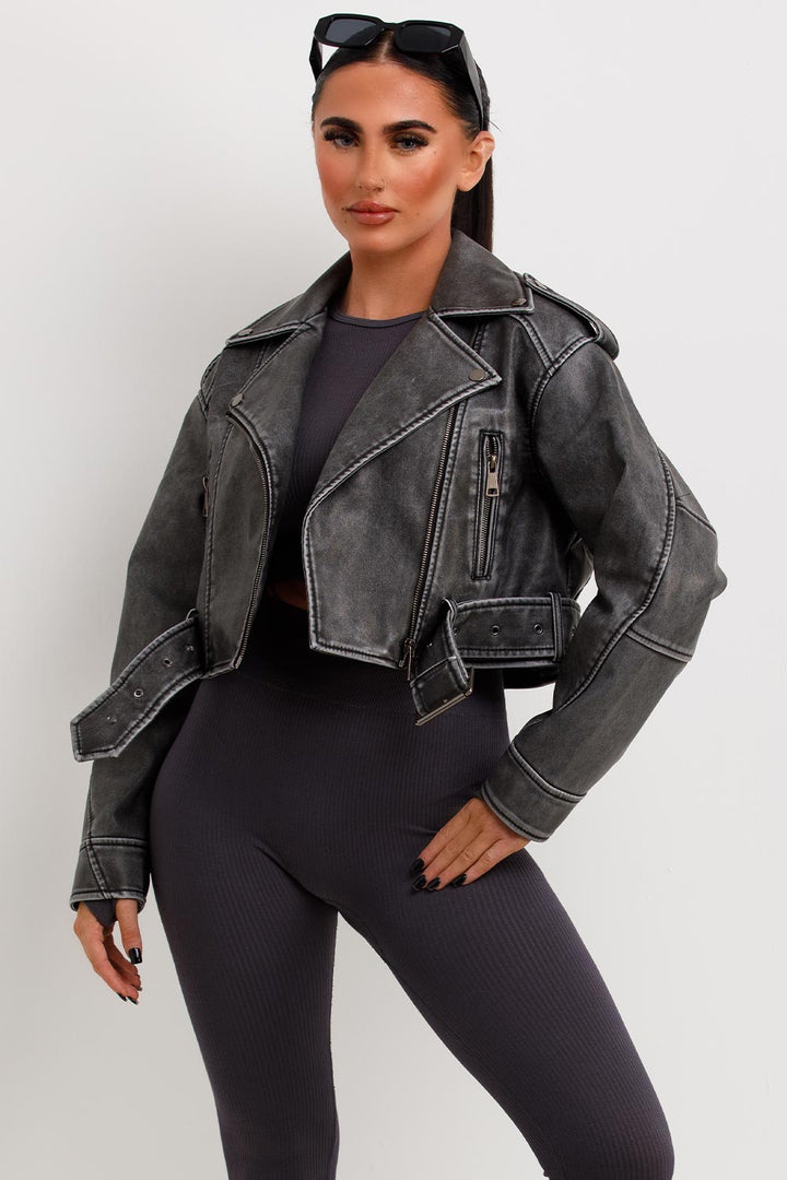 Grey Faux Leather Jacket