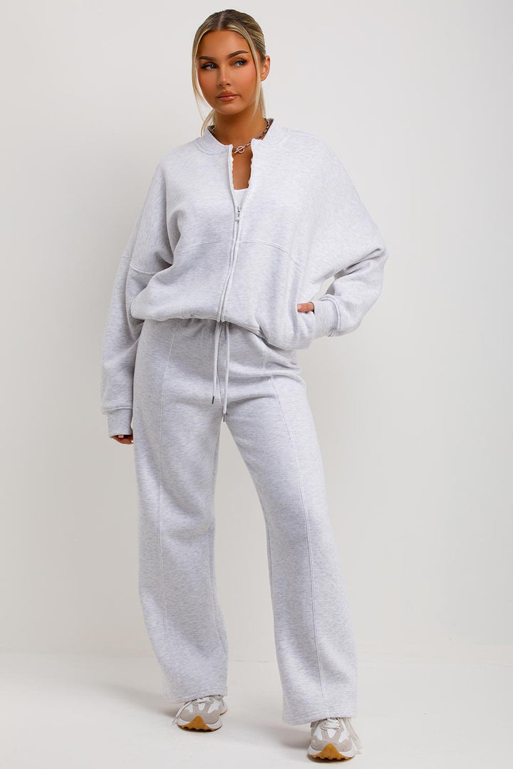 Zip Bomber Sweatshirt and Joggers Set in Grey Marl