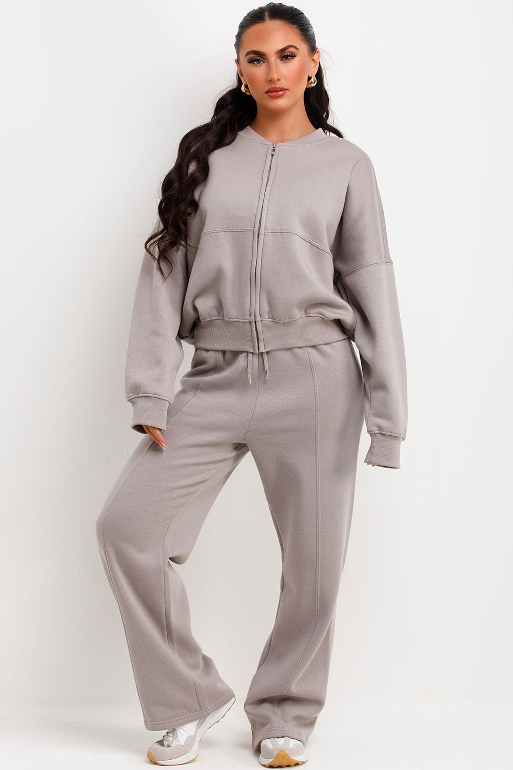 Zip Bomber Sweatshirt and Joggers Set in Dove Grey