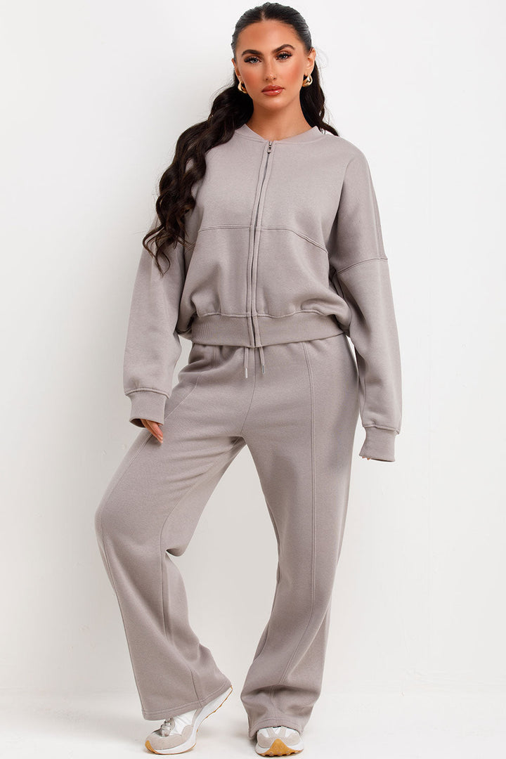 Zip Bomber Sweatshirt and Joggers Set in Dove Grey