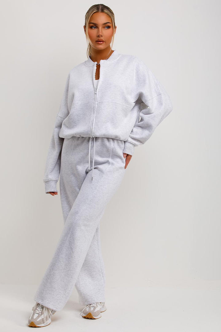 Zip Bomber Sweatshirt and Joggers Set in Grey Marl