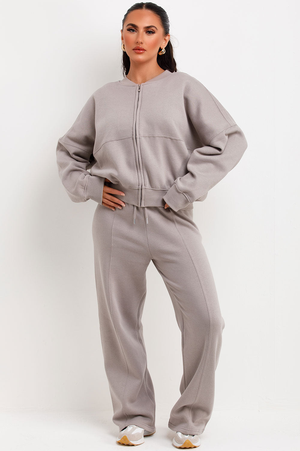 Zip Bomber Sweatshirt and Joggers Set in Dove Grey